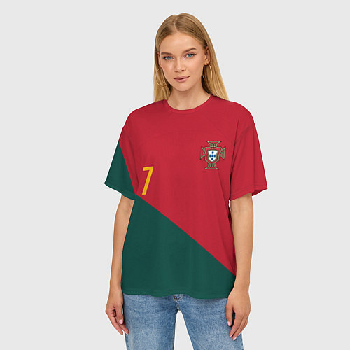 Женская футболка оверсайз Роналду ЧМ 2022 сборная Португалии / 3D-принт – фото 3