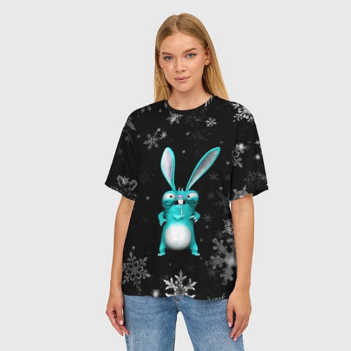 Женская футболка оверсайз Cheeky rabbit celebrates the new year / 3D-принт – фото 3