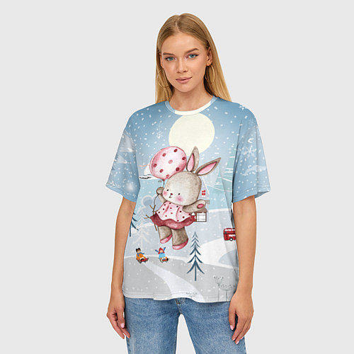 Женская футболка оверсайз Зайка с воздушным шариком / 3D-принт – фото 3