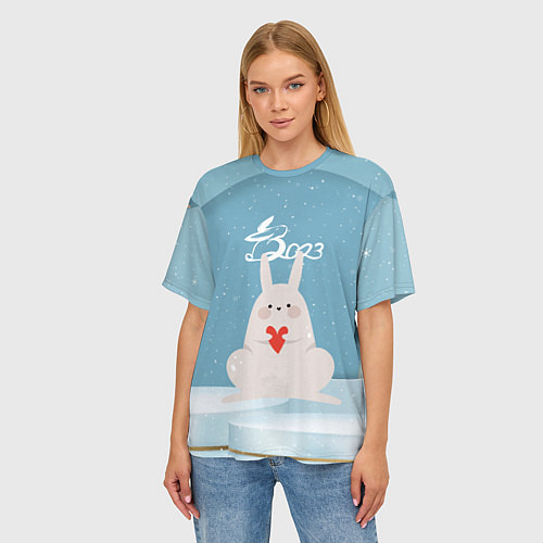 Женская футболка оверсайз Зайчонок с сердечком / 3D-принт – фото 3