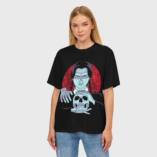 Женская футболка оверсайз Wednesday Skull / 3D-принт – фото 3