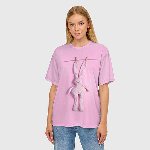 Женская футболка оверсайз Розовый зайка / 3D-принт – фото 3