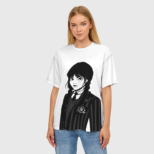 Женская футболка оверсайз Школьница Уэнсдей / 3D-принт – фото 3