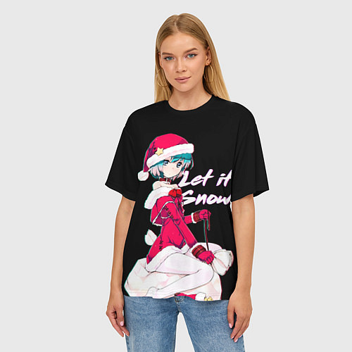Женская футболка оверсайз Новогодняя аниме девочка Аянами / 3D-принт – фото 3