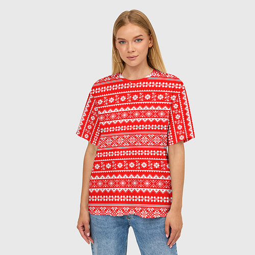 Женская футболка оверсайз Jacquard pattern / 3D-принт – фото 3