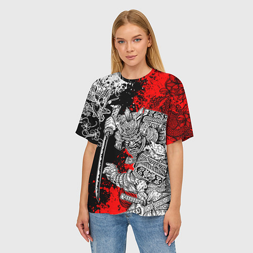 Женская футболка оверсайз Самурай и драконы / 3D-принт – фото 3