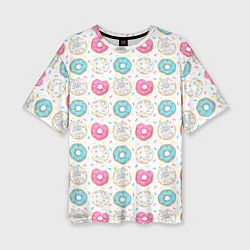 Женская футболка оверсайз Разноцветные пончики с серым зайцем