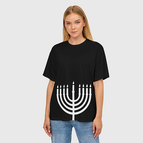 Женская футболка оверсайз Белая менора для праздника огней / 3D-принт – фото 3