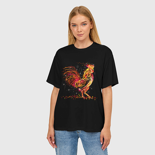 Женская футболка оверсайз Огненный петух / 3D-принт – фото 3