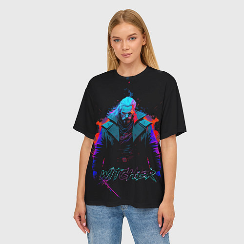 Женская футболка оверсайз Witcher in neon style / 3D-принт – фото 3