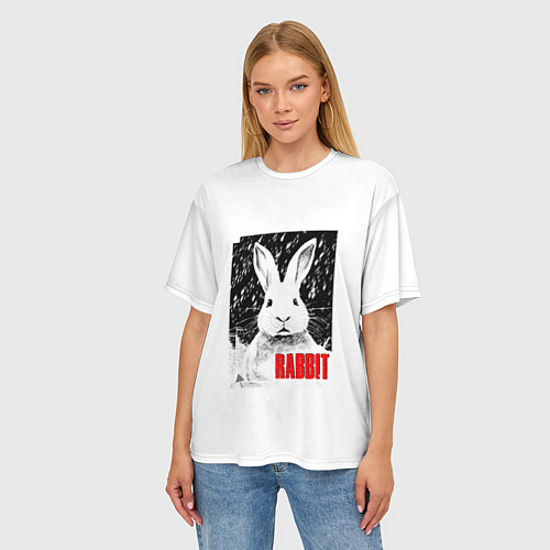 Женская футболка оверсайз Строгий кролик / 3D-принт – фото 3