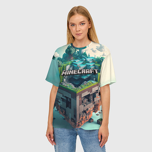 Женская футболка оверсайз Блоки Майнкрафт / 3D-принт – фото 3