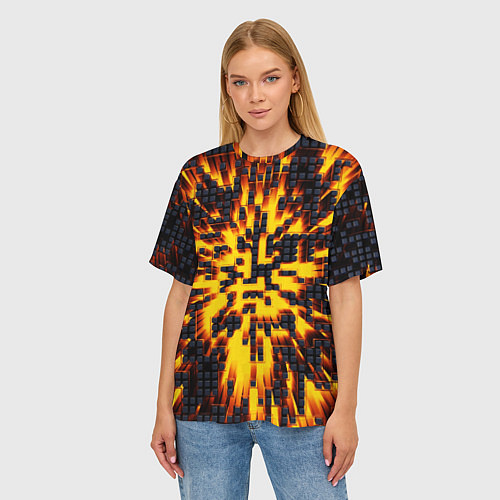 Женская футболка оверсайз Неоновый взрыв - яркое свечение / 3D-принт – фото 3