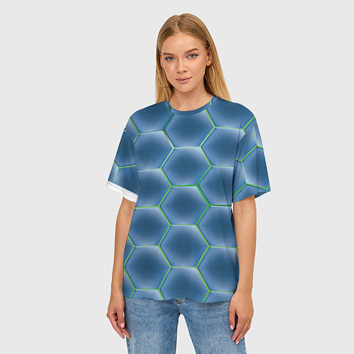 Женская футболка оверсайз Синии шестигранники / 3D-принт – фото 3