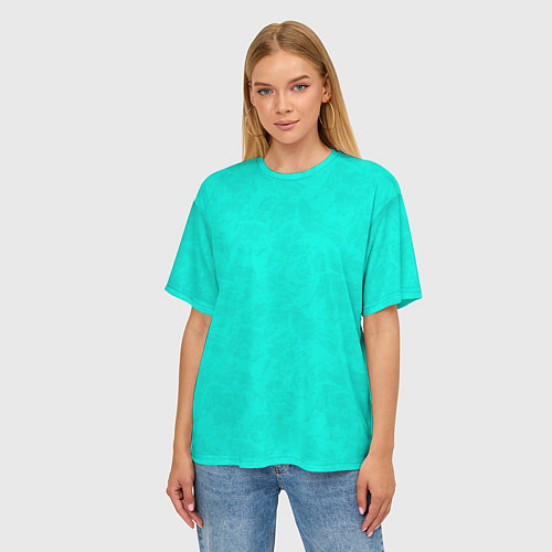 Женская футболка оверсайз Яркий бирюзовый текстурированный / 3D-принт – фото 3