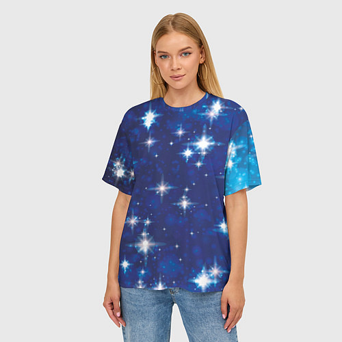 Женская футболка оверсайз Сияющие и блестящие звезды в ночном небе / 3D-принт – фото 3