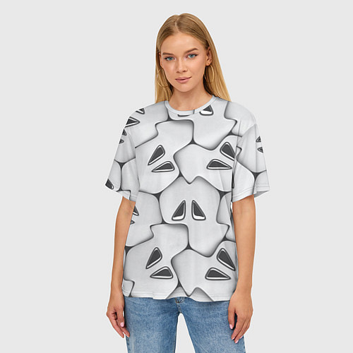 Женская футболка оверсайз Металло-чешуйчатая серая броня / 3D-принт – фото 3