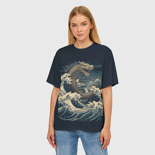 Женская футболка оверсайз Морской дракон в японском стиле / 3D-принт – фото 3