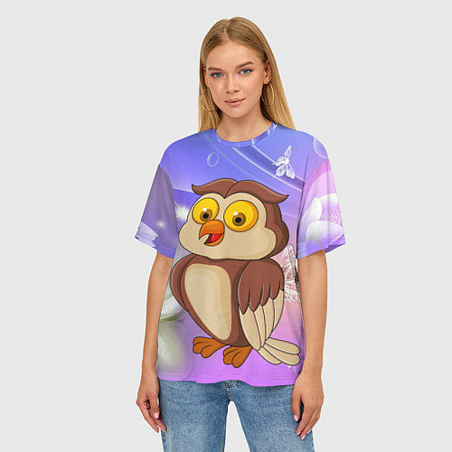 Женская футболка оверсайз Счатливая сова / 3D-принт – фото 3