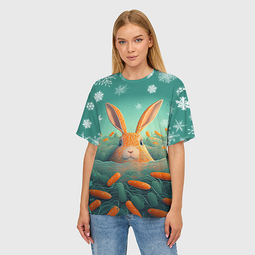 Женская футболка оверсайз Кролик в море моркови / 3D-принт – фото 3