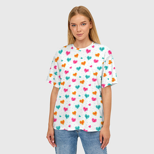 Женская футболка оверсайз Горячие сердца / 3D-принт – фото 3