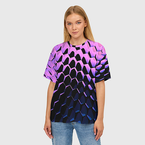 Женская футболка оверсайз Шестиугольники волны / 3D-принт – фото 3