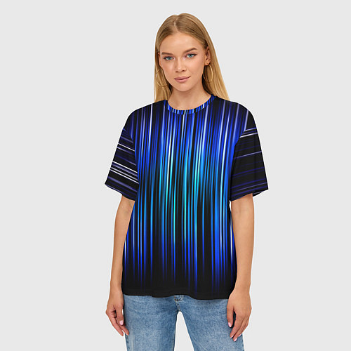 Женская футболка оверсайз Neon line stripes / 3D-принт – фото 3