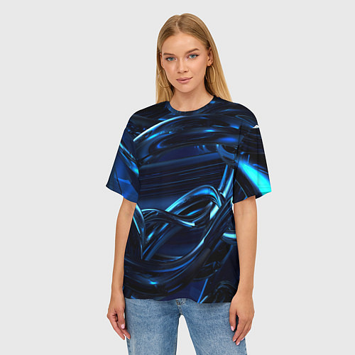Женская футболка оверсайз Фрактальный узор волны / 3D-принт – фото 3