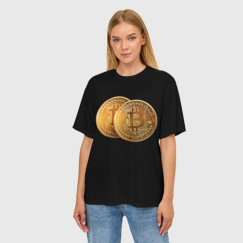 Женская футболка оверсайз Биткоин золотой / 3D-принт – фото 3