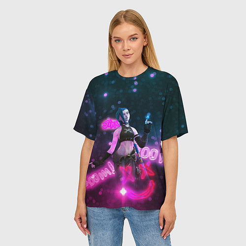 Женская футболка оверсайз Джинкс и кристалл из Аркейн / 3D-принт – фото 3