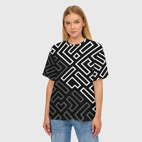 Женская футболка оверсайз Черно белый лабиринт / 3D-принт – фото 3