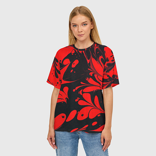 Женская футболка оверсайз Красно-черный узор / 3D-принт – фото 3
