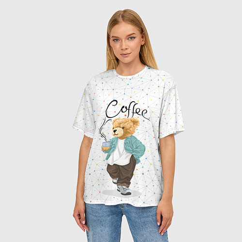 Женская футболка оверсайз Медведь с кофе / 3D-принт – фото 3