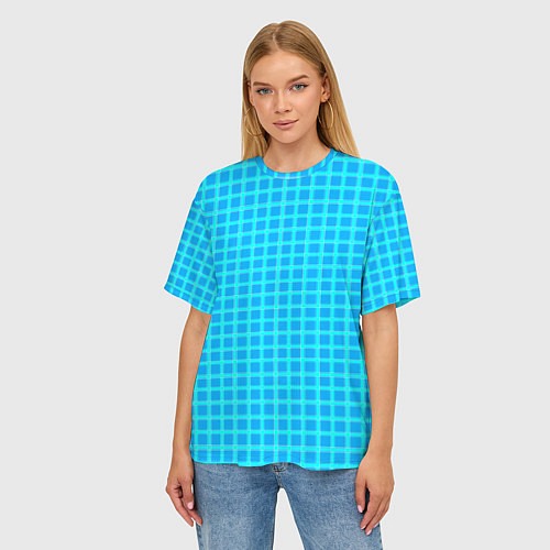 Женская футболка оверсайз Небесно голубой узор в клетку / 3D-принт – фото 3
