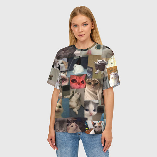 Женская футболка оверсайз Мемные котики / 3D-принт – фото 3