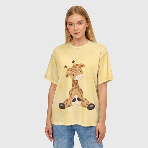 Женская футболка оверсайз Малыш жираф / 3D-принт – фото 3