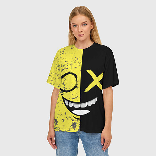 Женская футболка оверсайз Смайлик с улыбкой / 3D-принт – фото 3