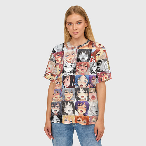Женская футболка оверсайз Anime hentai ahegao manga / 3D-принт – фото 3