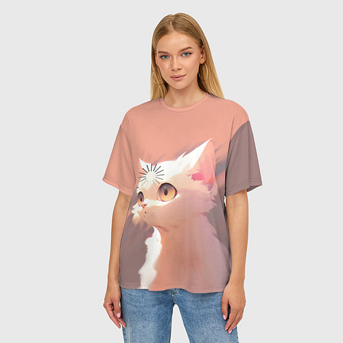 Женская футболка оверсайз Аниме Кот с загрузкой / 3D-принт – фото 3