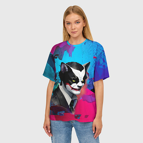 Женская футболка оверсайз Dude-cat - neural network - pop art / 3D-принт – фото 3