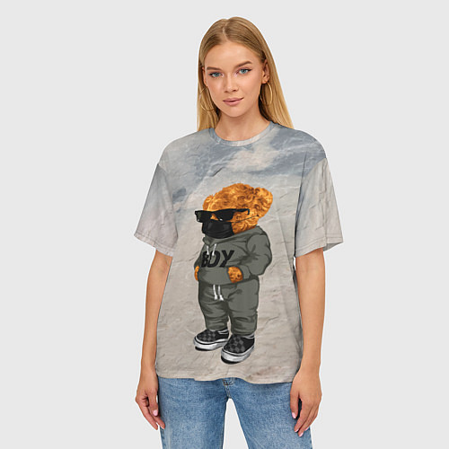 Женская футболка оверсайз Медведь в маске / 3D-принт – фото 3
