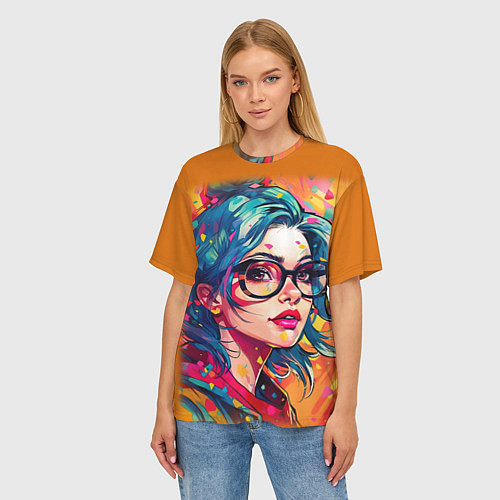 Женская футболка оверсайз Девушка в очках / 3D-принт – фото 3