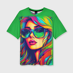 Женская футболка оверсайз Девушка с разноцветными волосами