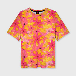 Женская футболка оверсайз Полупрозрачный цветочный паттерн