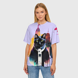 Футболка оверсайз женская Чёрный котяра в Нью-Йорке, цвет: 3D-принт — фото 2