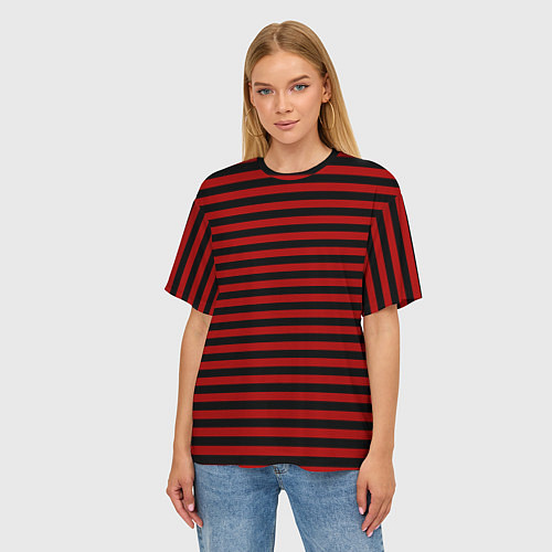 Женская футболка оверсайз Темно-красные полосы / 3D-принт – фото 3