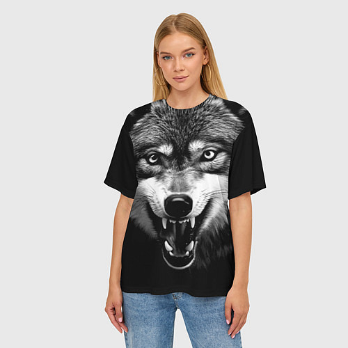 Женская футболка оверсайз Агрессивный атакующий волк / 3D-принт – фото 3