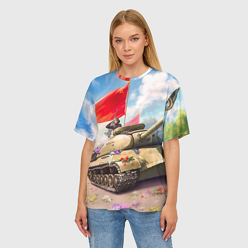 Женская футболка оверсайз Русский танк / 3D-принт – фото 3