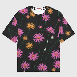 Женская футболка оверсайз Полевые цветы на черном фоне