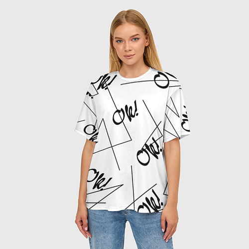 Женская футболка оверсайз Ok / 3D-принт – фото 3